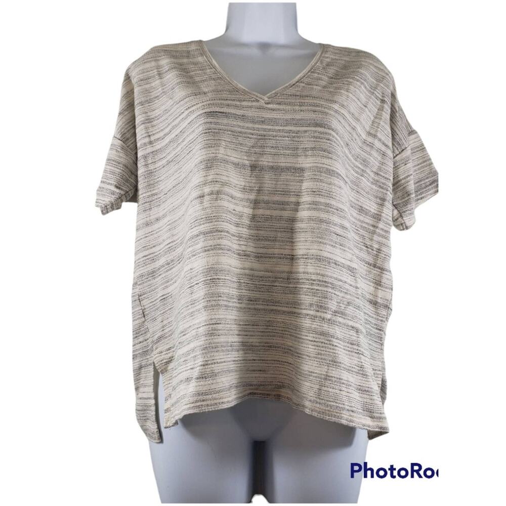 Lucky Brand Cream/Black Striped  Short Sleeve Top Size Medium